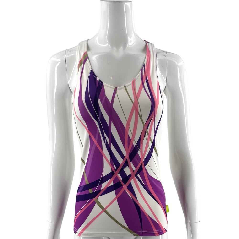 Pure Lime Womens Athletic Tank Top Size Small White Pink Printed Shelf Bra